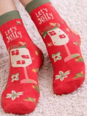 Karma Red Cocktail Print Holiday Crew Socks - OS, NWT